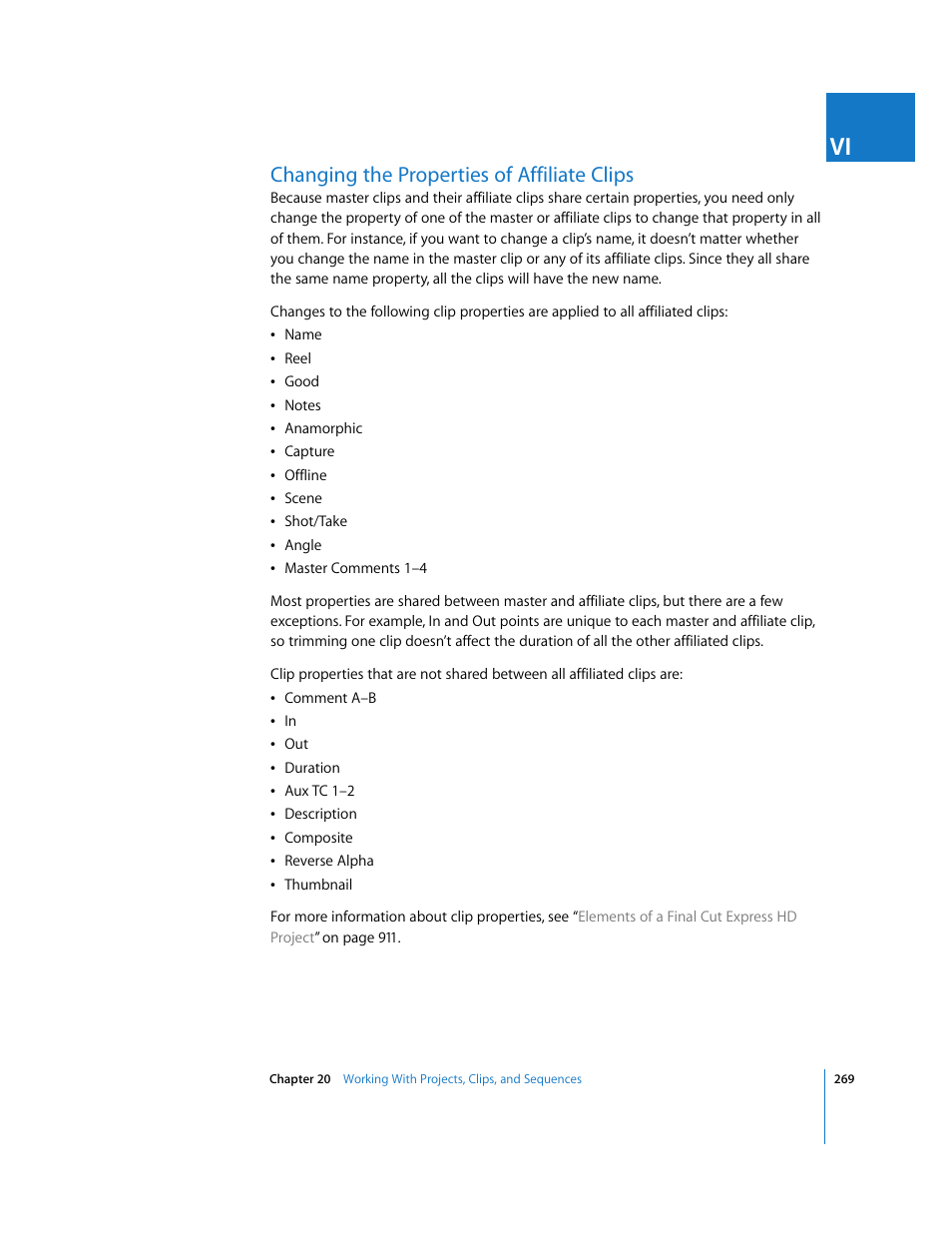 Changing the properties of affiliate clips | Apple Final Cut Express HD User Manual | Page 269 / 1153