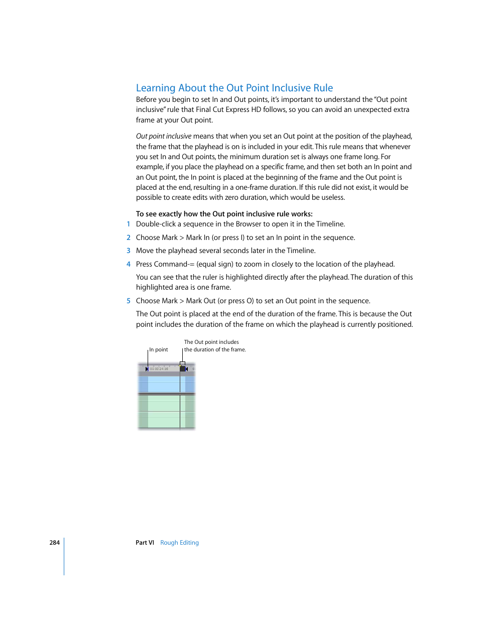 Learning about the out point inclusive rule | Apple Final Cut Express HD User Manual | Page 284 / 1153