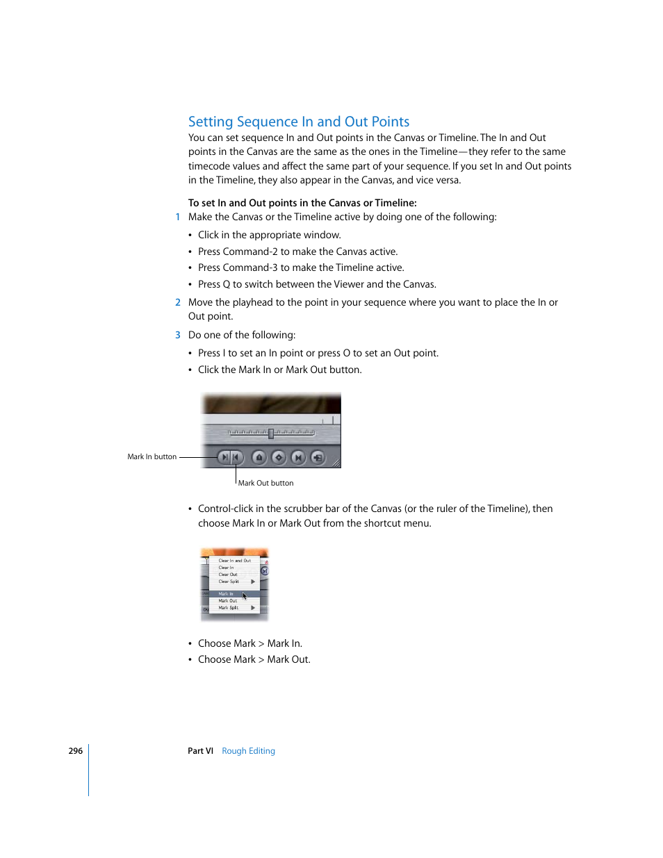 Setting sequence in and out points | Apple Final Cut Express HD User Manual | Page 296 / 1153