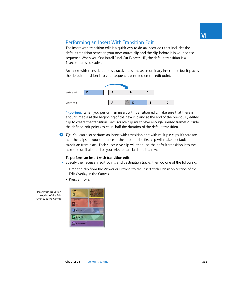 Performing an insert with transition edit | Apple Final Cut Express HD User Manual | Page 335 / 1153