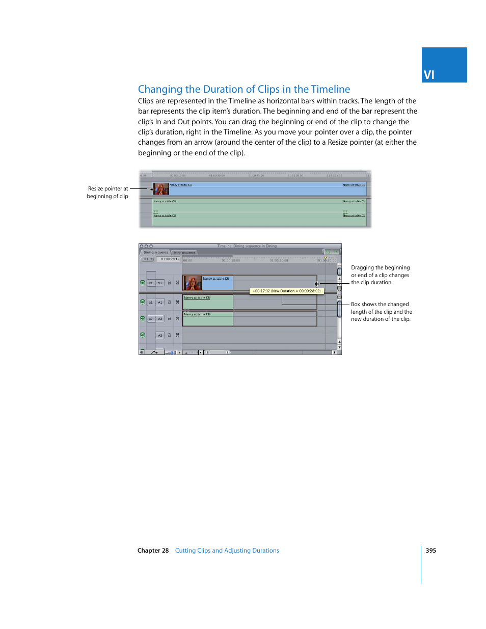 Changing the duration of clips in the timeline, P. 395) | Apple Final Cut Express HD User Manual | Page 395 / 1153