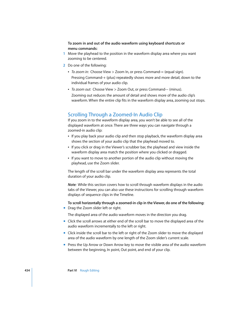Scrolling through a zoomed-in audio clip | Apple Final Cut Express HD User Manual | Page 434 / 1153