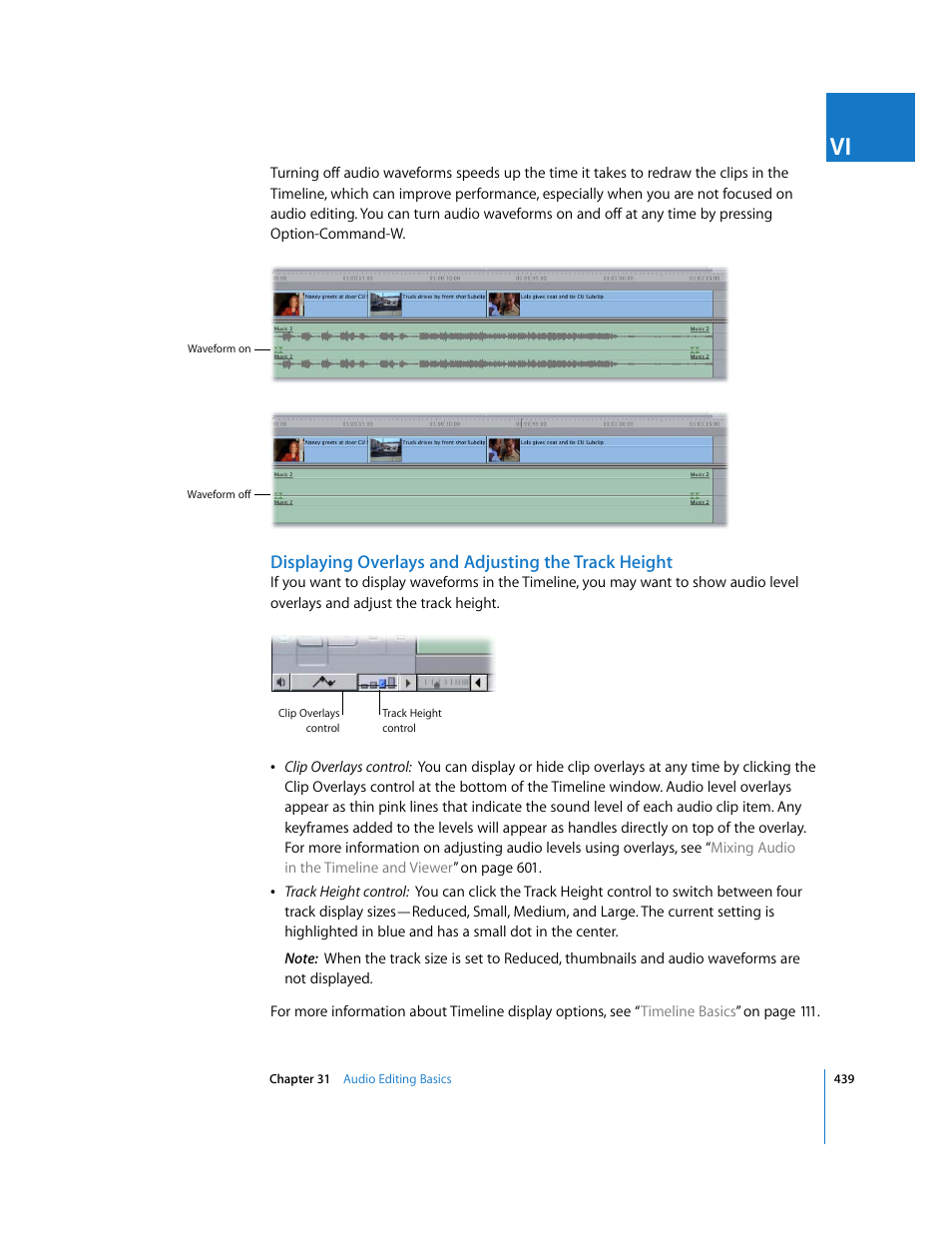 Displaying overlays and adjusting the track height | Apple Final Cut Express HD User Manual | Page 439 / 1153