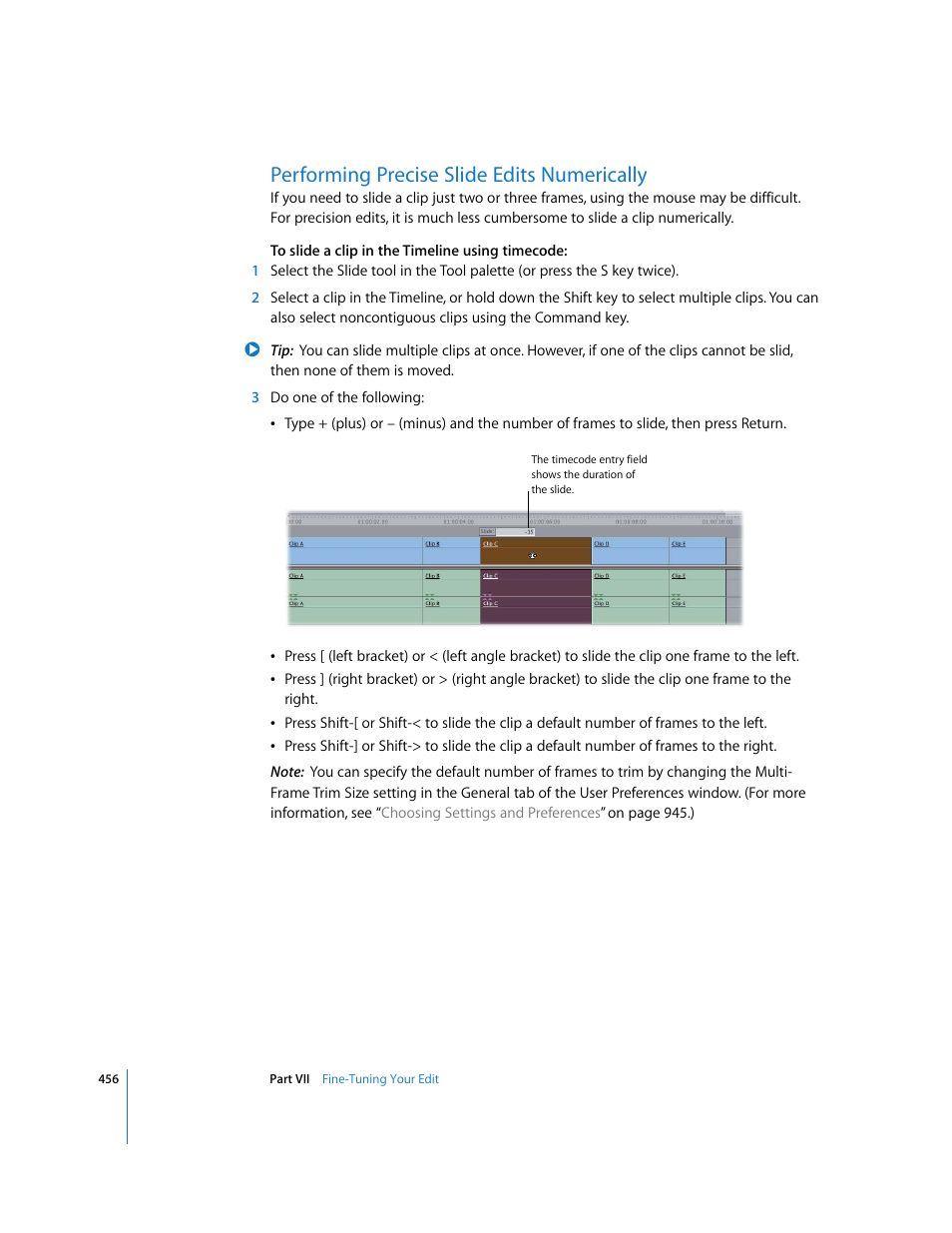 Performing precise slide edits numerically | Apple Final Cut Express HD User Manual | Page 456 / 1153