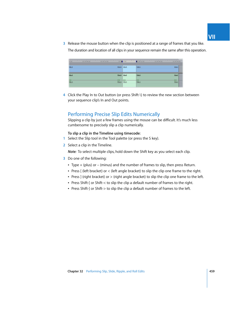 Performing precise slip edits numerically | Apple Final Cut Express HD User Manual | Page 459 / 1153