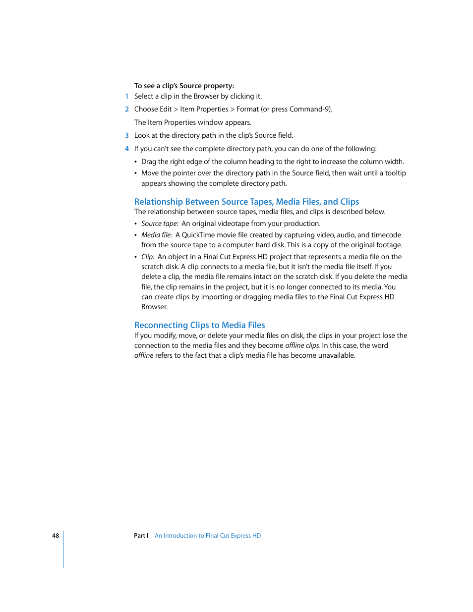 Reconnecting clips to media files | Apple Final Cut Express HD User Manual | Page 48 / 1153