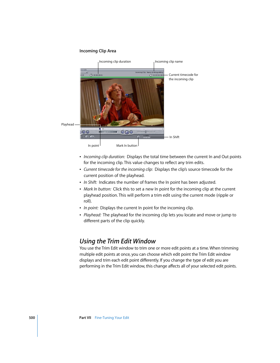 Using the trim edit window, P. 500) | Apple Final Cut Express HD User Manual | Page 500 / 1153