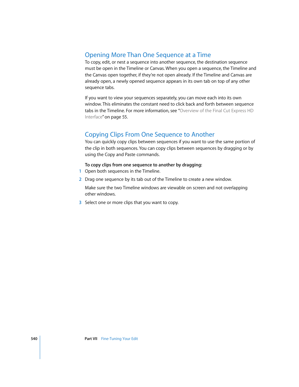 Opening more than one sequence at a time, Copying clips from one sequence to another, P. 540) | Apple Final Cut Express HD User Manual | Page 540 / 1153