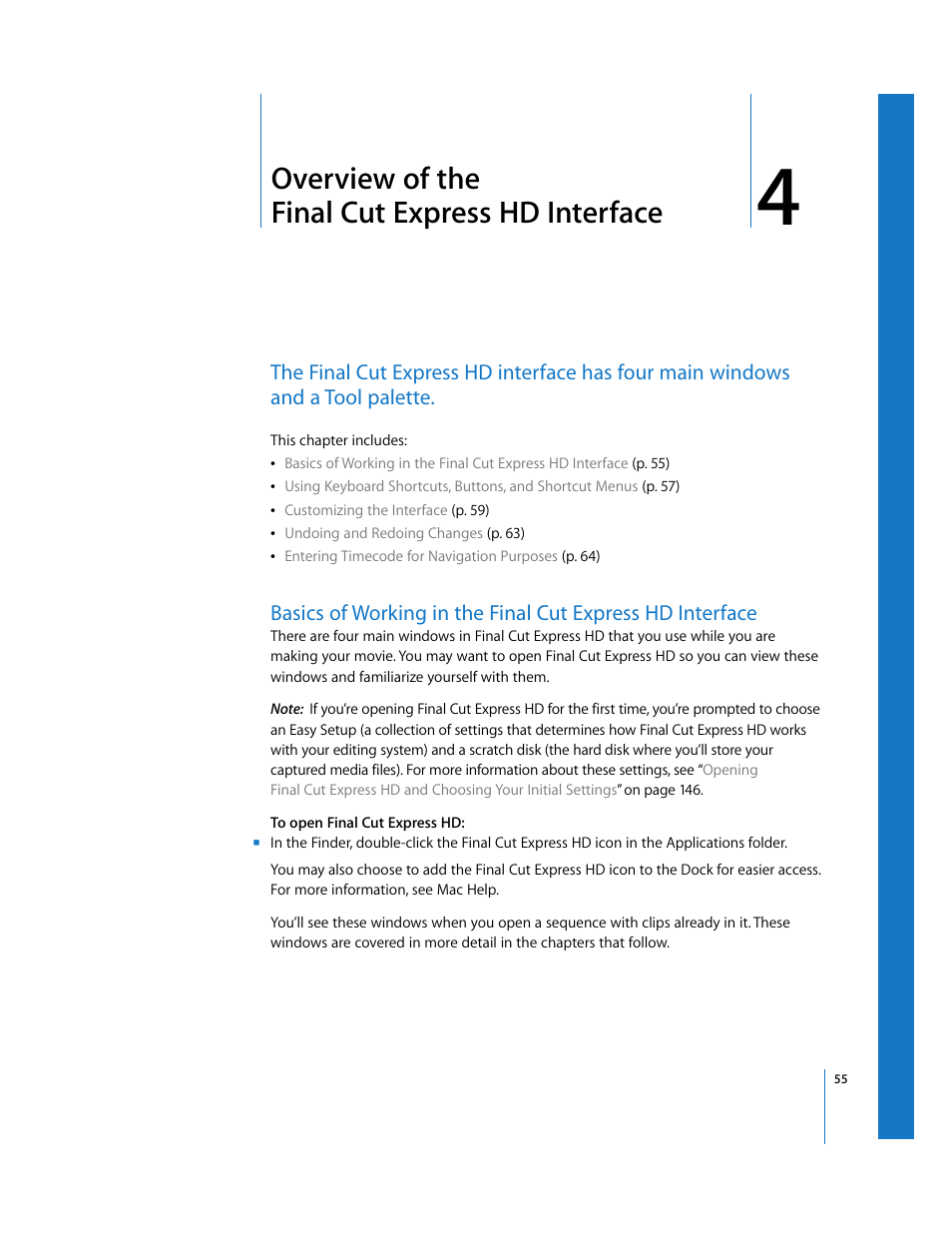 Overview of the final cut express hd interface, Chapter 4 | Apple Final Cut Express HD User Manual | Page 55 / 1153