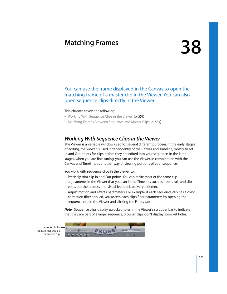 Matching frames, Working with sequence clips in the viewer, Chapter 38 | Matching, Frames | Apple Final Cut Express HD User Manual | Page 551 / 1153