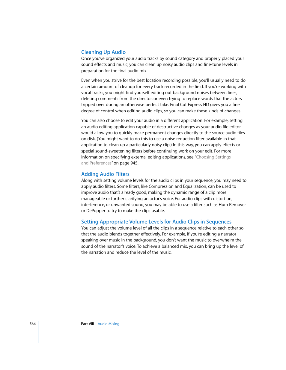 Cleaning up audio, Adding audio filters | Apple Final Cut Express HD User Manual | Page 564 / 1153