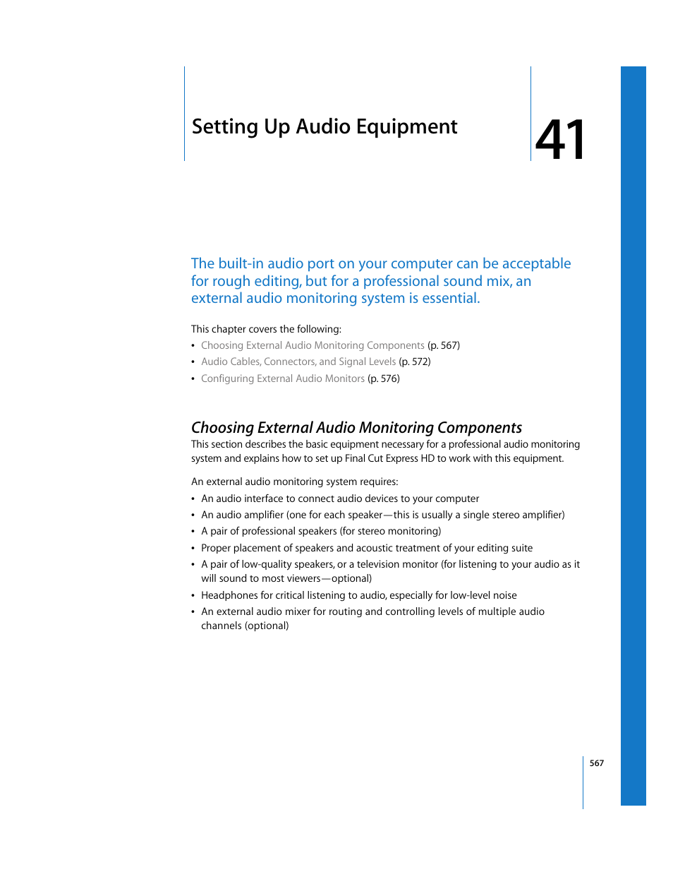 Setting up audio equipment, Choosing external audio monitoring components, Chapter 41 | Apple Final Cut Express HD User Manual | Page 567 / 1153