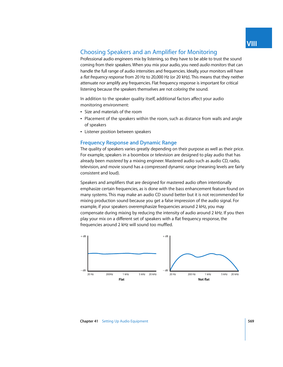 Choosing speakers and an amplifier for monitoring, Frequency response and dynamic range, Viii | Apple Final Cut Express HD User Manual | Page 569 / 1153
