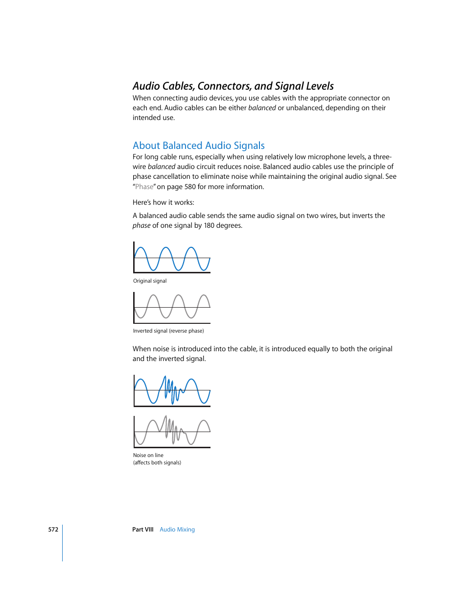 Audio cables, connectors, and signal levels, About balanced audio signals, P. 572) | Apple Final Cut Express HD User Manual | Page 572 / 1153