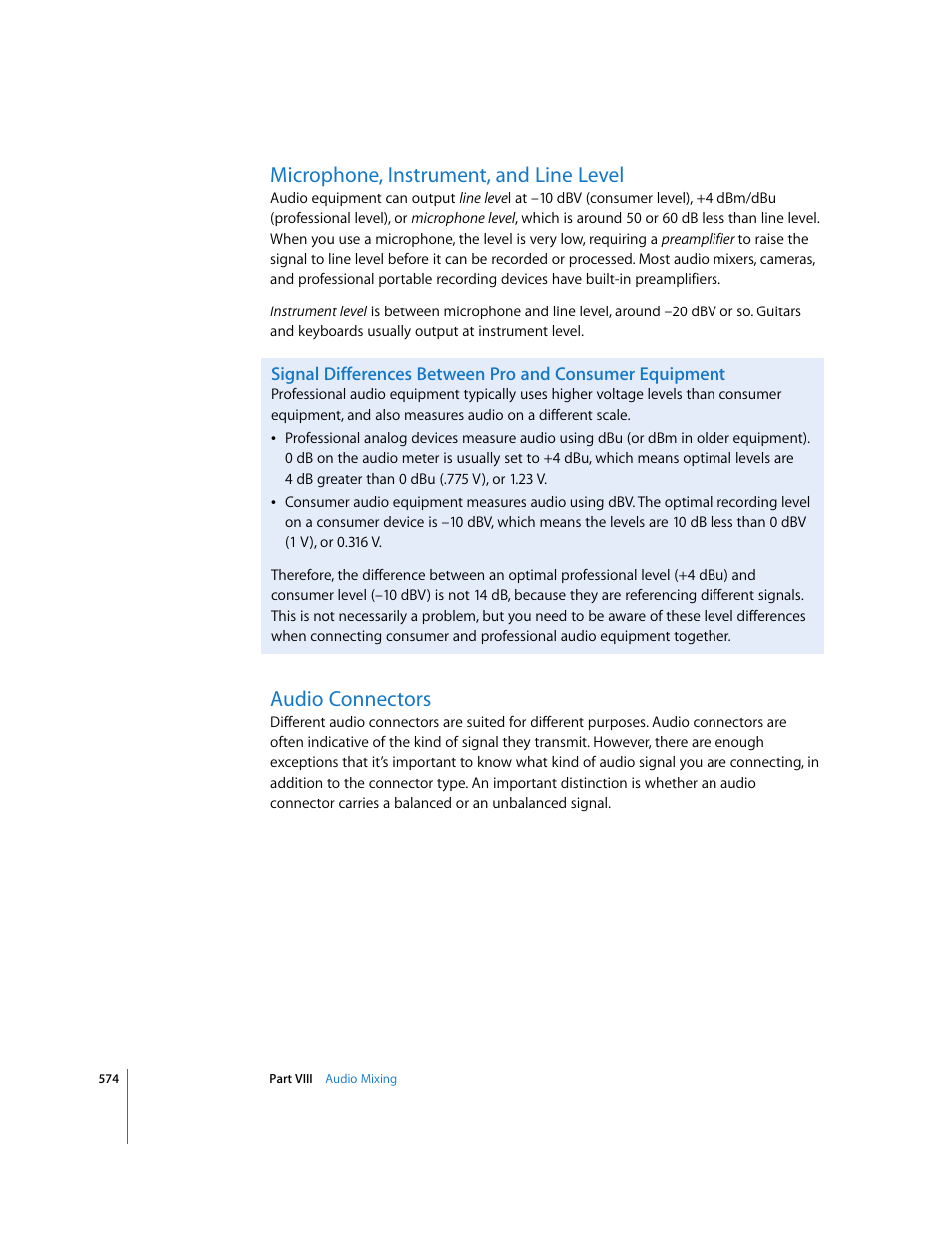 Microphone, instrument, and line level, Audio connectors | Apple Final Cut Express HD User Manual | Page 574 / 1153