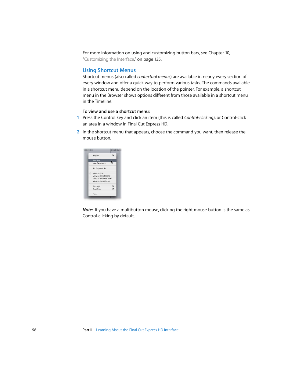 Using shortcut menus | Apple Final Cut Express HD User Manual | Page 58 / 1153