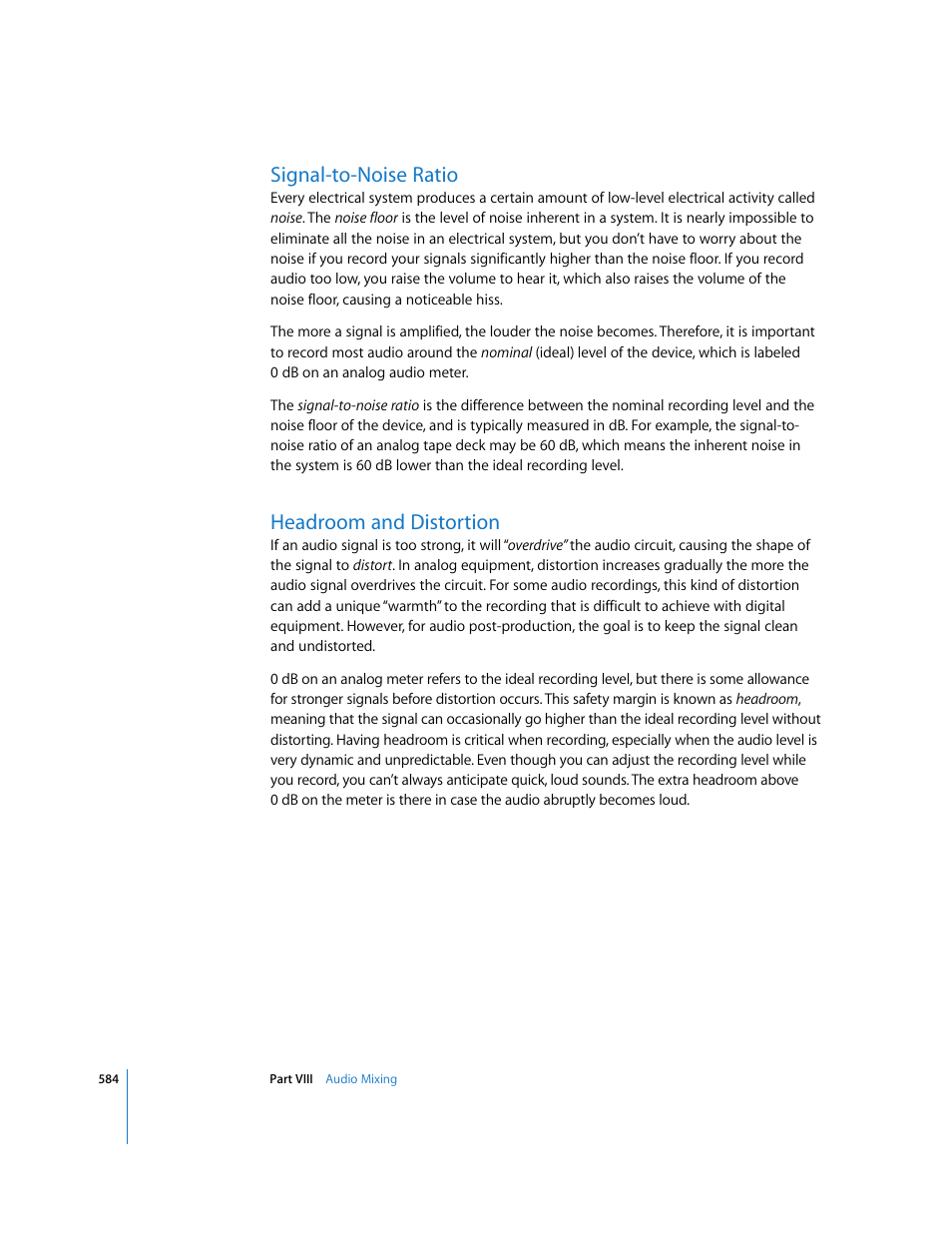 Signal-to-noise ratio, Headroom and distortion | Apple Final Cut Express HD User Manual | Page 584 / 1153