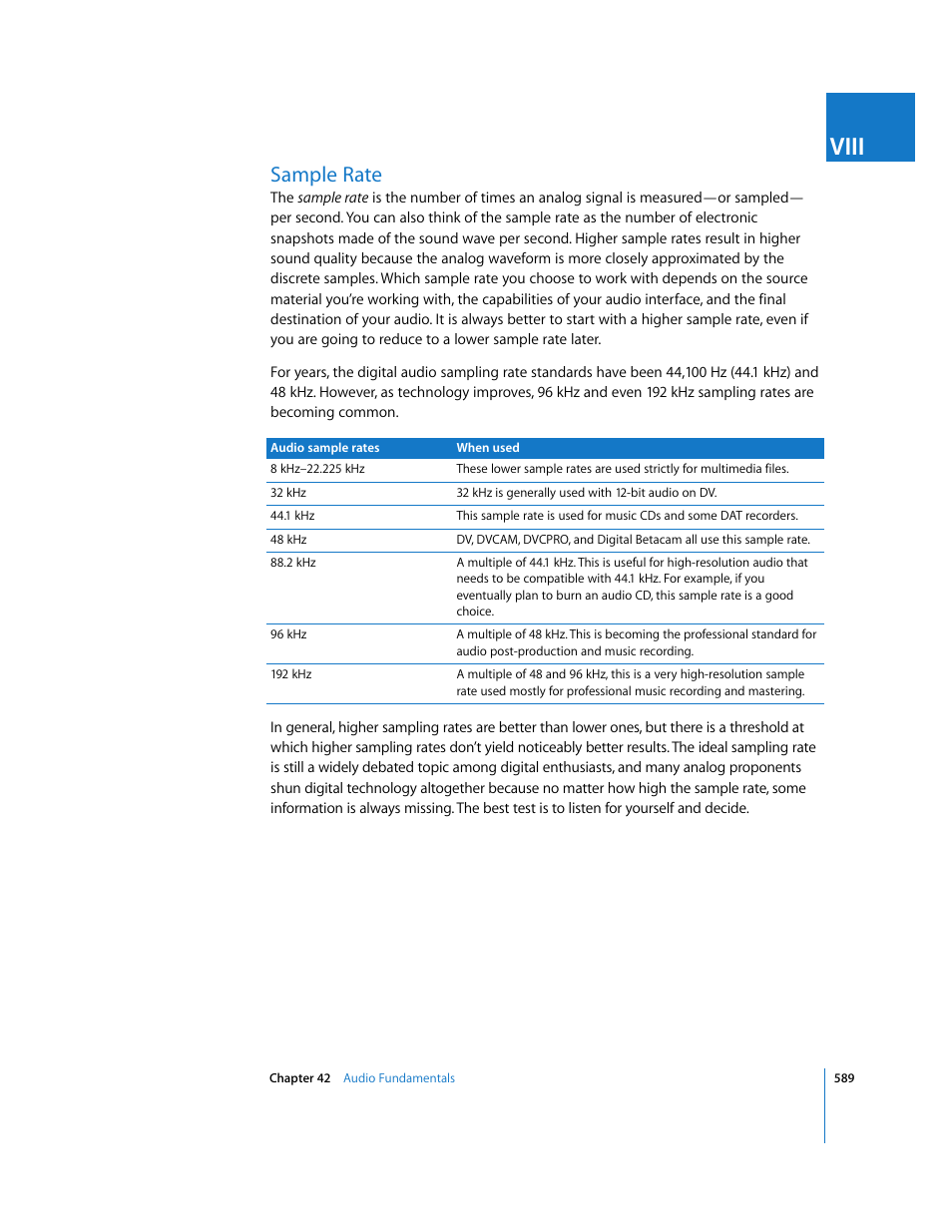 Sample rate, Viii | Apple Final Cut Express HD User Manual | Page 589 / 1153