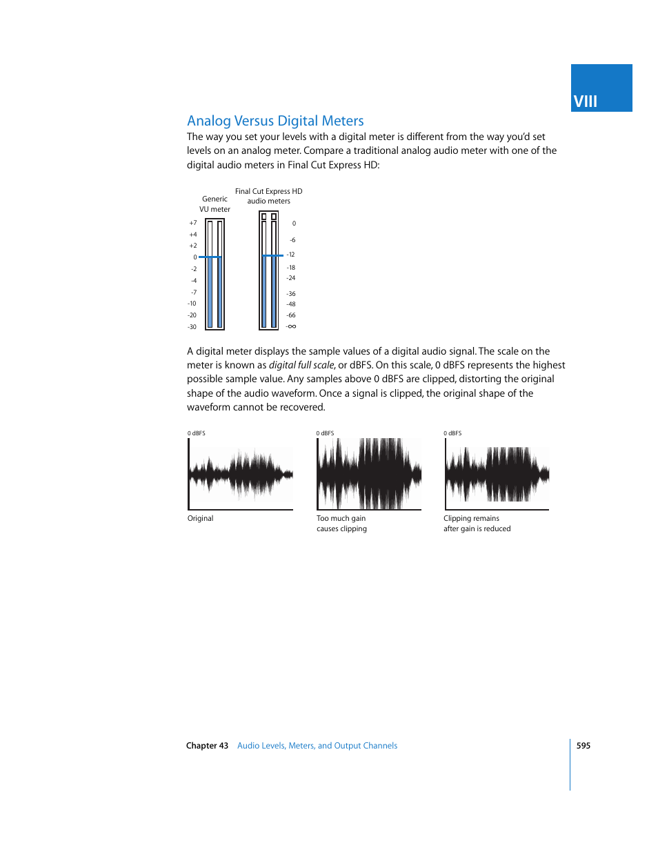 Analog versus digital meters, Viii | Apple Final Cut Express HD User Manual | Page 595 / 1153