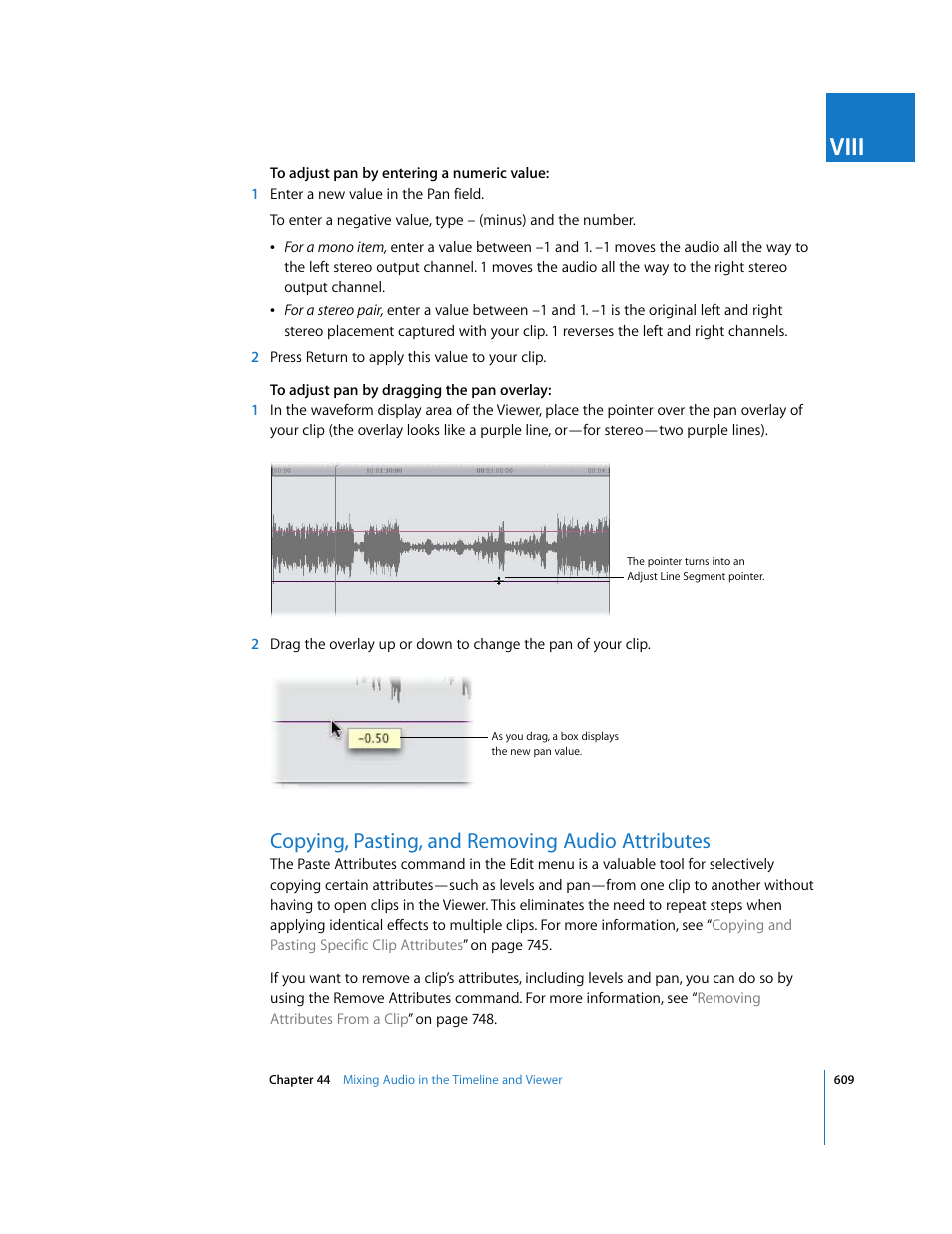Copying, pasting, and removing audio attributes, Viii | Apple Final Cut Express HD User Manual | Page 609 / 1153