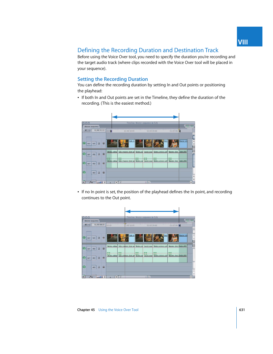 Setting the recording duration, P. 631), Viii | Apple Final Cut Express HD User Manual | Page 631 / 1153