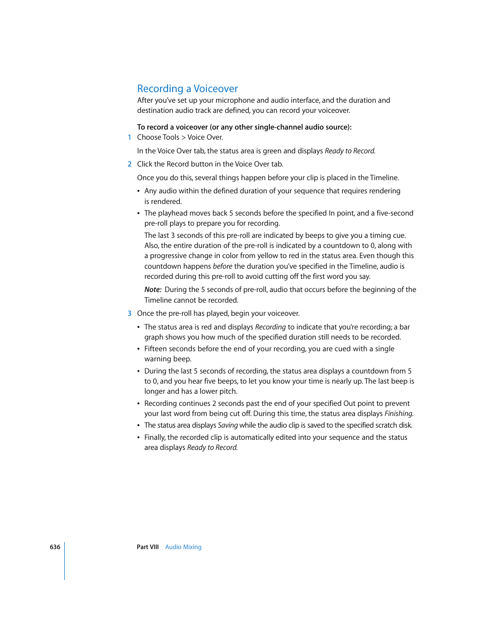 Recording a voiceover, P. 636) | Apple Final Cut Express HD User Manual | Page 636 / 1153