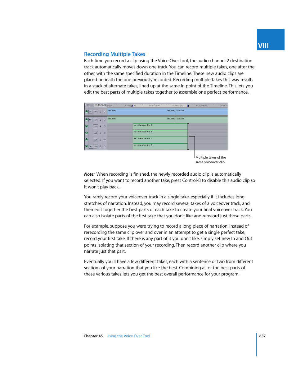 Recording multiple takes, Viii | Apple Final Cut Express HD User Manual | Page 637 / 1153