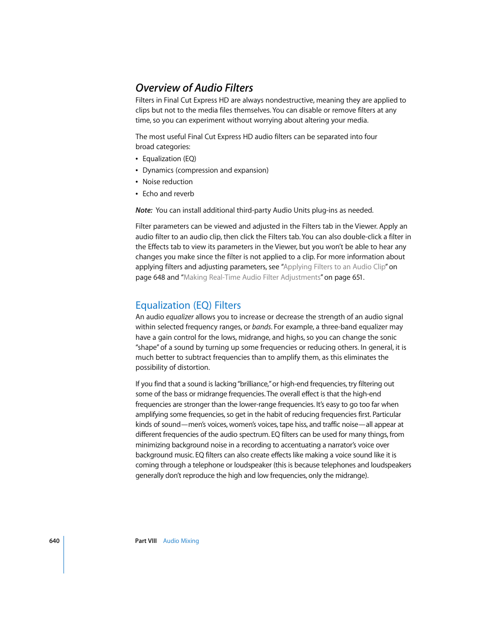 Overview of audio filters, Equalization (eq) filters, P. 640) | Apple Final Cut Express HD User Manual | Page 640 / 1153