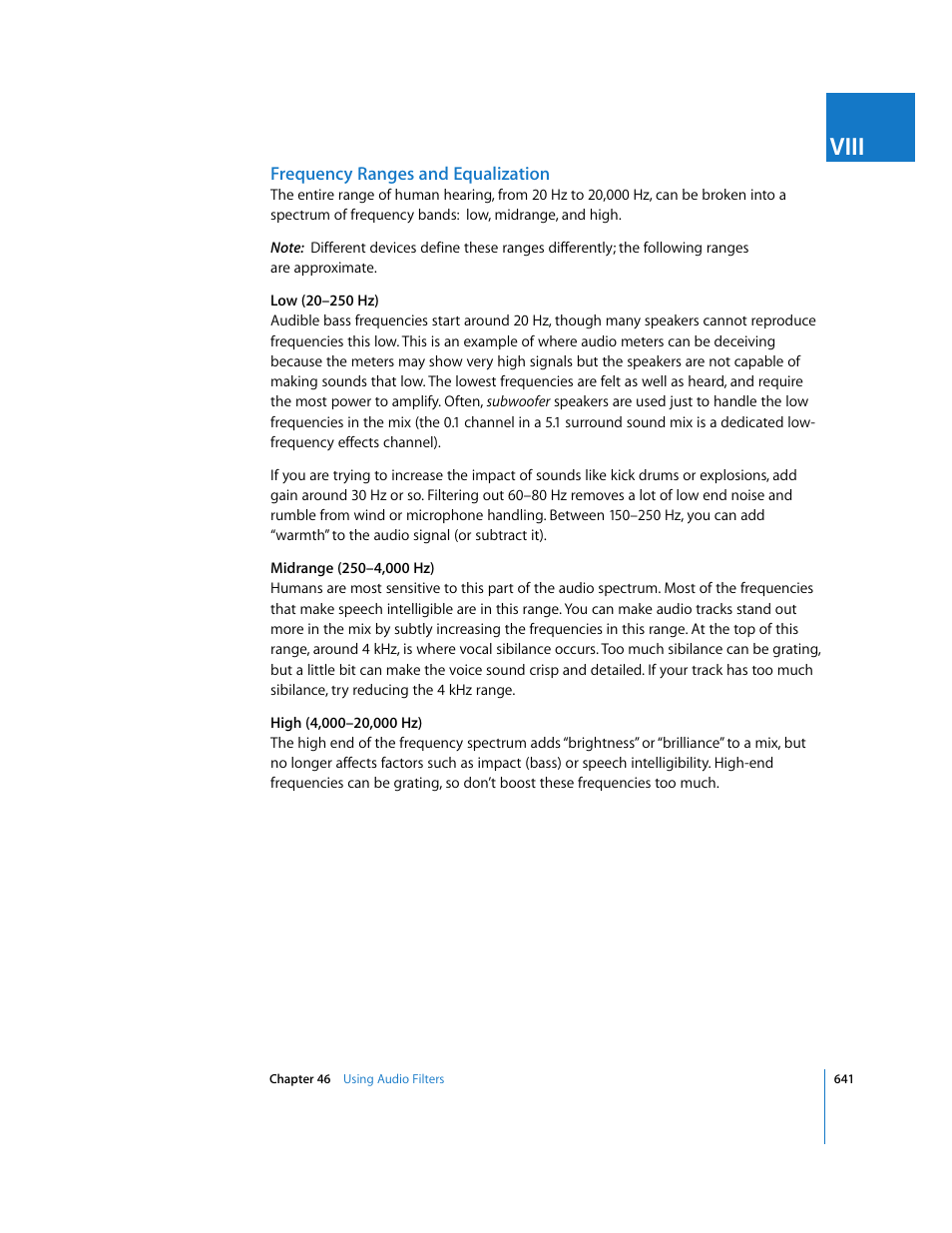 Frequency ranges and equalization, Viii | Apple Final Cut Express HD User Manual | Page 641 / 1153
