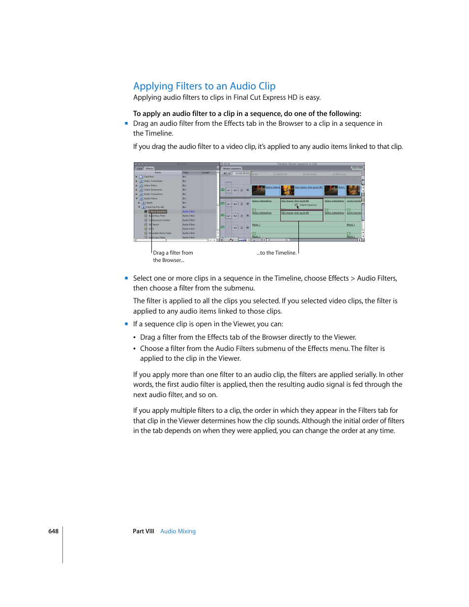 Applying filters to an audio clip | Apple Final Cut Express HD User Manual | Page 648 / 1153