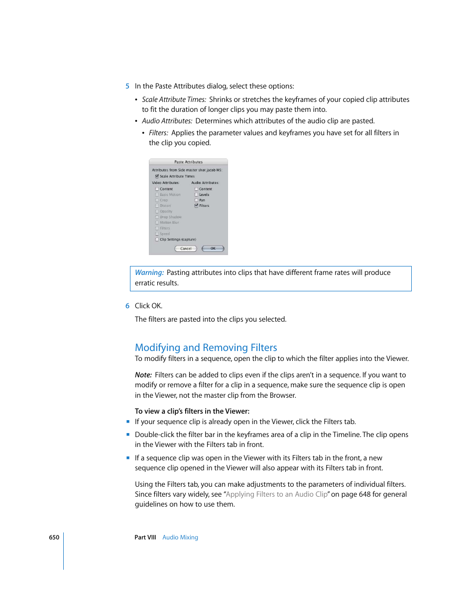 Modifying and removing filters | Apple Final Cut Express HD User Manual | Page 650 / 1153