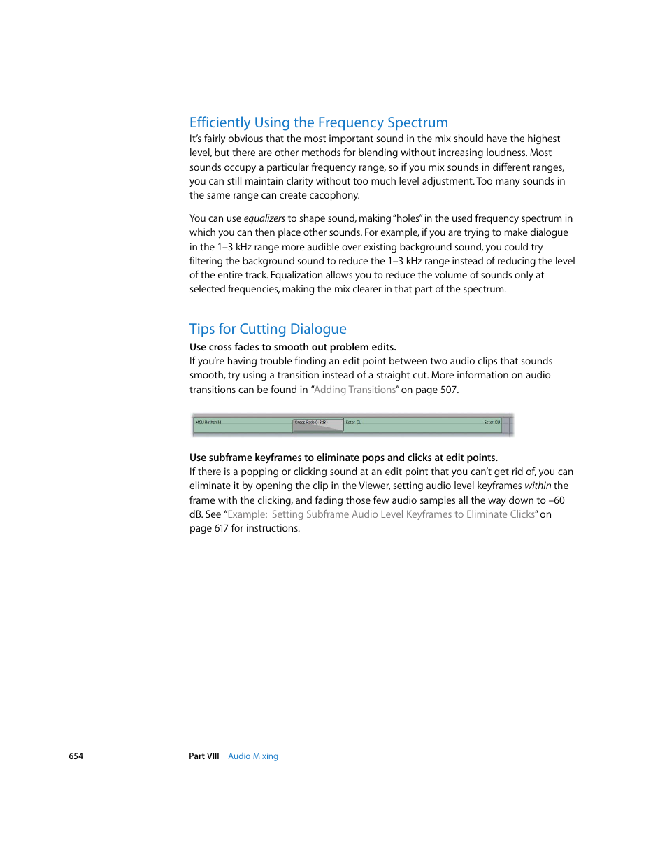 Efficiently using the frequency spectrum, Tips for cutting dialogue, P. 654) | Apple Final Cut Express HD User Manual | Page 654 / 1153