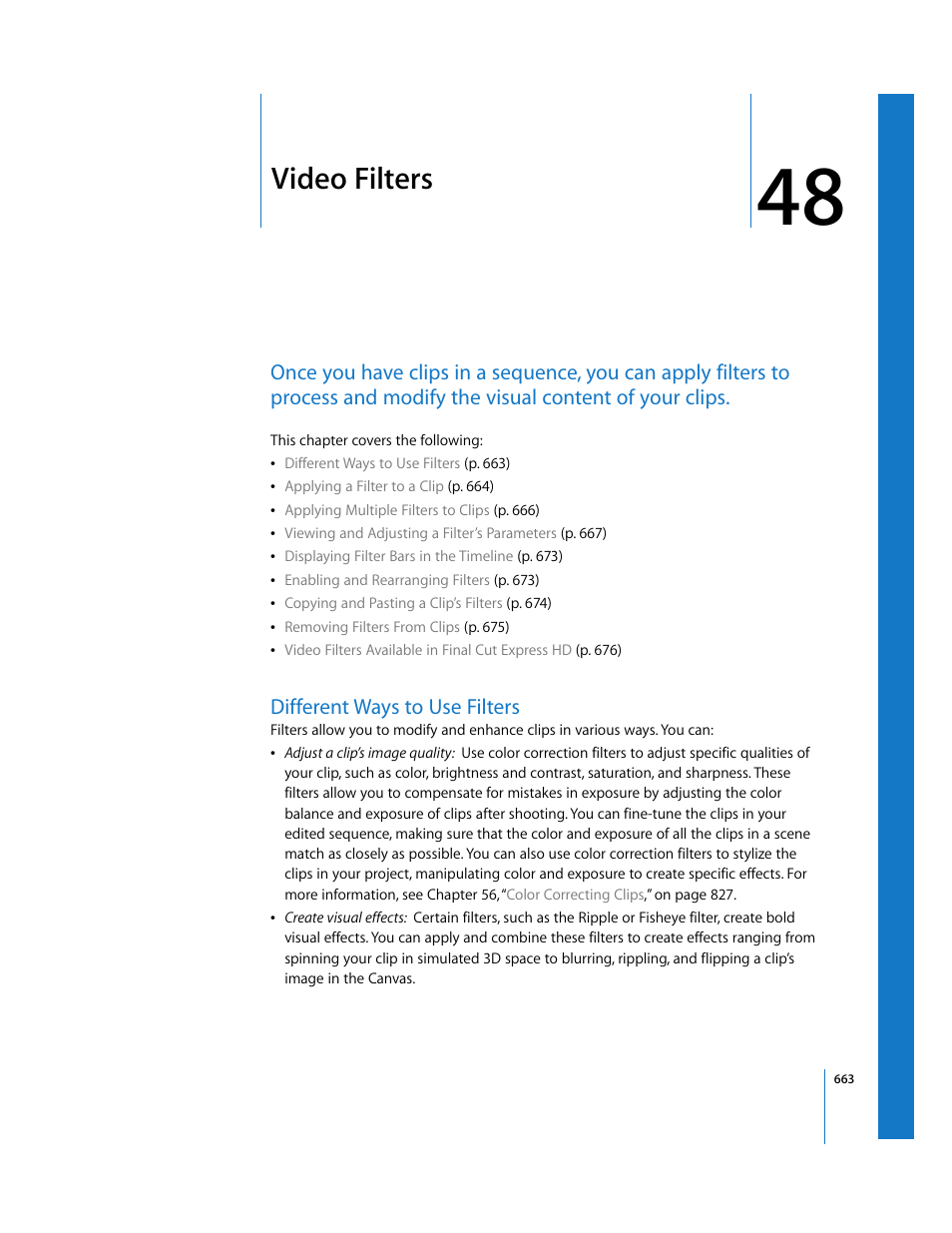 Video filters, Different ways to use filters, Chapter 48 | Apple Final Cut Express HD User Manual | Page 663 / 1153