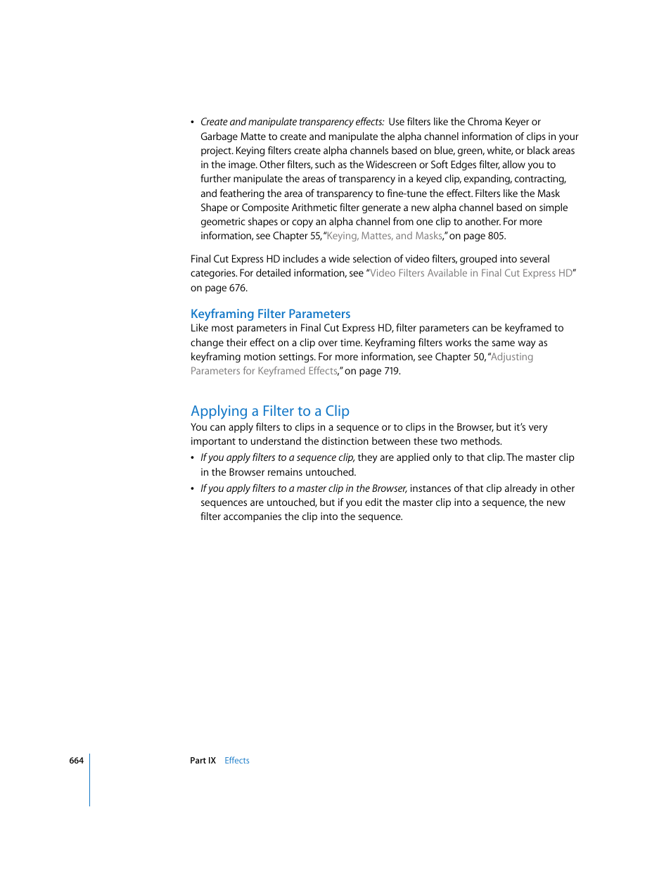 Keyframing filter parameters, Applying a filter to a clip, P. 664) | Apple Final Cut Express HD User Manual | Page 664 / 1153