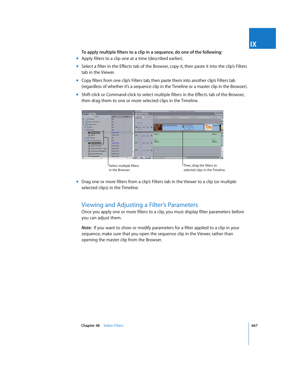 Viewing and adjusting a filter’s parameters, P. 667) | Apple Final Cut Express HD User Manual | Page 667 / 1153
