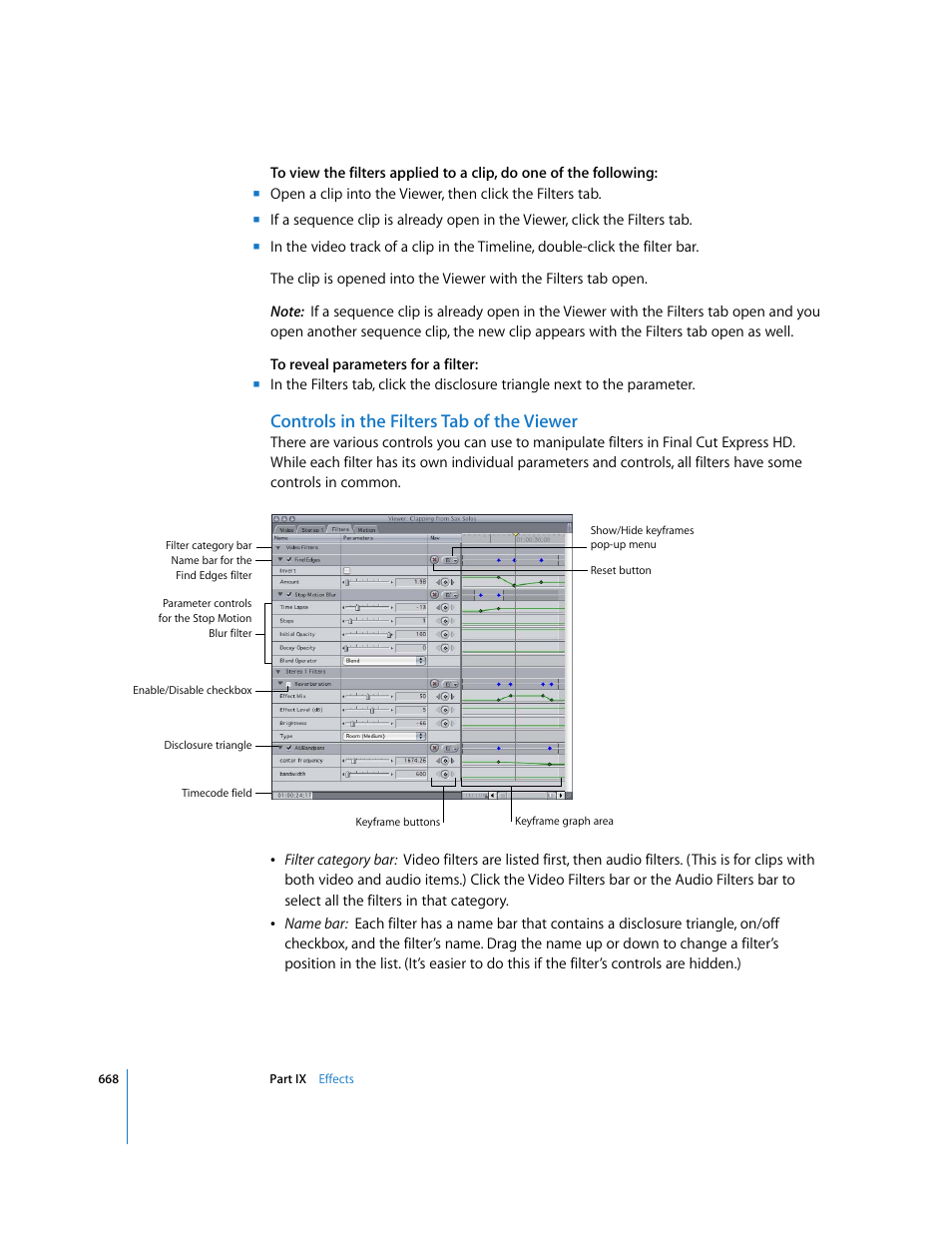 Controls in the filters tab of the viewer | Apple Final Cut Express HD User Manual | Page 668 / 1153