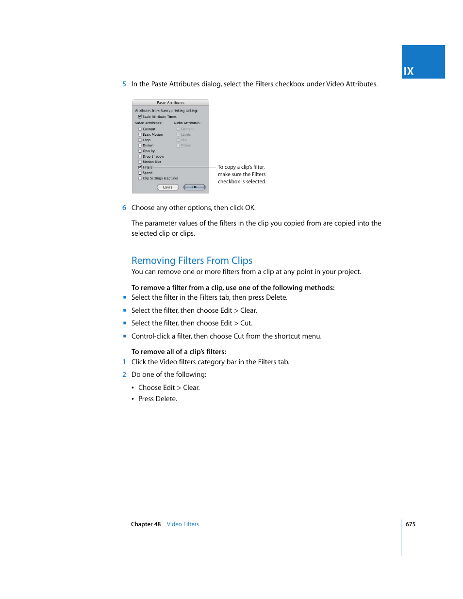 Removing filters from clips, P. 675) | Apple Final Cut Express HD User Manual | Page 675 / 1153