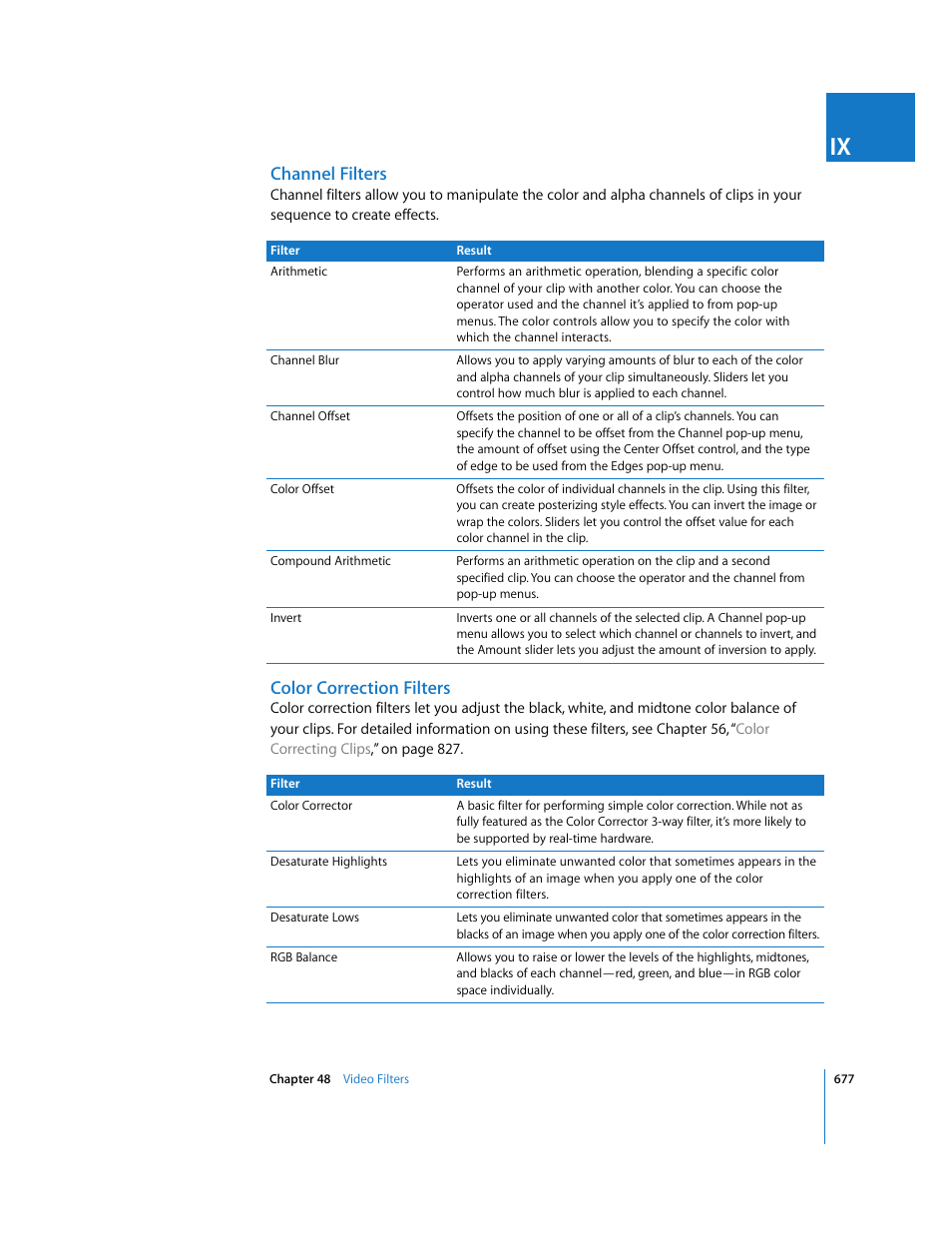 Channel filters, Color correction filters | Apple Final Cut Express HD User Manual | Page 677 / 1153