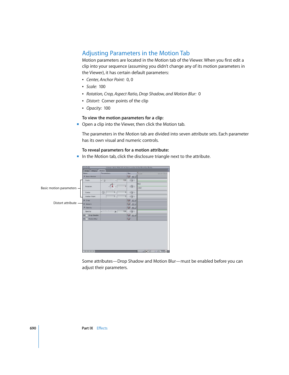 Adjusting parameters in the motion tab | Apple Final Cut Express HD User Manual | Page 690 / 1153