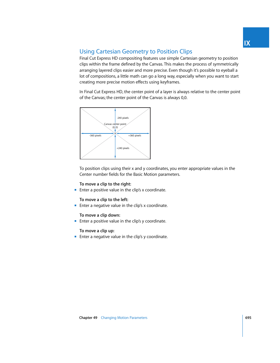 Using cartesian geometry to position clips, Using cartesian, Geometry to position clips | Apple Final Cut Express HD User Manual | Page 695 / 1153