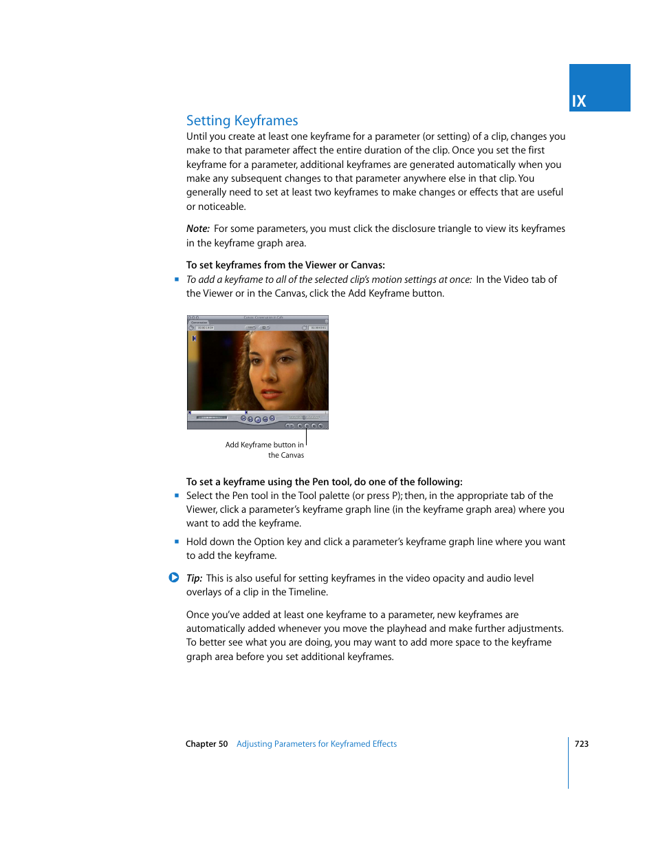Setting keyframes | Apple Final Cut Express HD User Manual | Page 723 / 1153