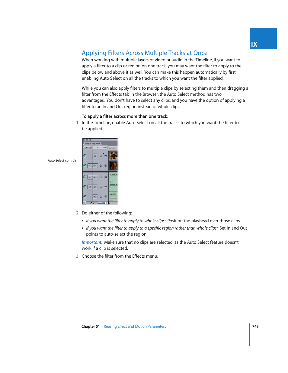 Applying filters across multiple tracks at once | Apple Final Cut Express HD User Manual | Page 749 / 1153