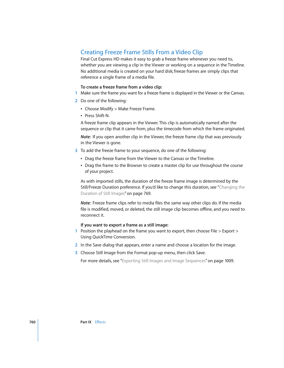 Creating freeze frame stills from a video clip, P. 760) | Apple Final Cut Express HD User Manual | Page 760 / 1153