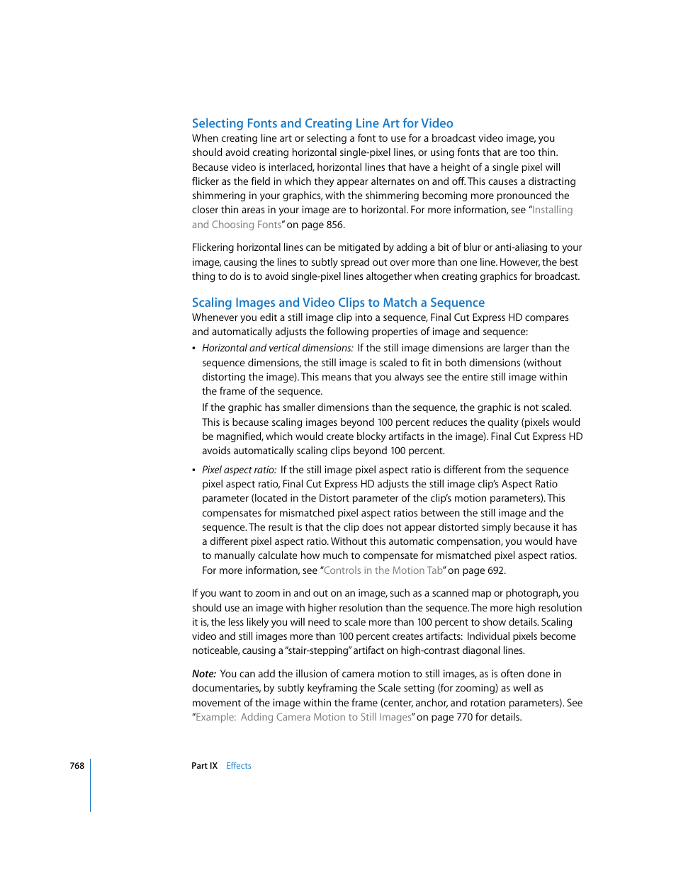 Selecting fonts and creating line art for video, Scaling images and video clips to match a sequence | Apple Final Cut Express HD User Manual | Page 768 / 1153