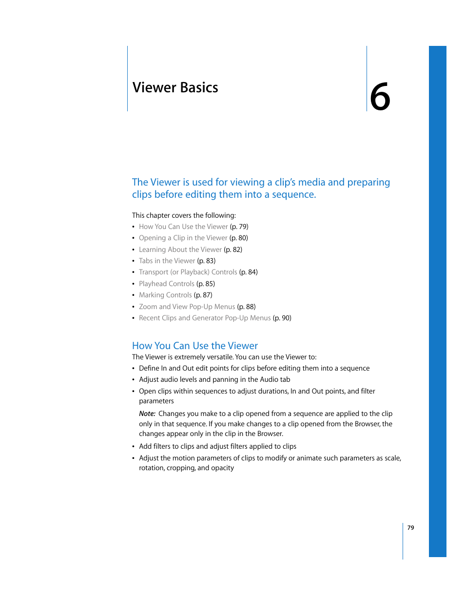 Viewer basics, How you can use the viewer, Chapter 6 | Apple Final Cut Express HD User Manual | Page 79 / 1153