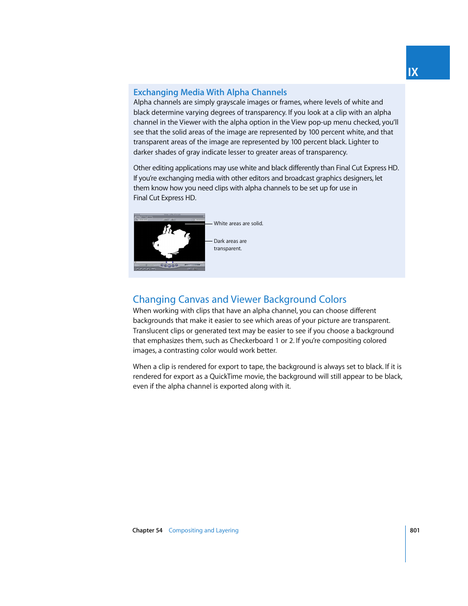 Exchanging media with alpha channels, Changing canvas and viewer background colors | Apple Final Cut Express HD User Manual | Page 801 / 1153