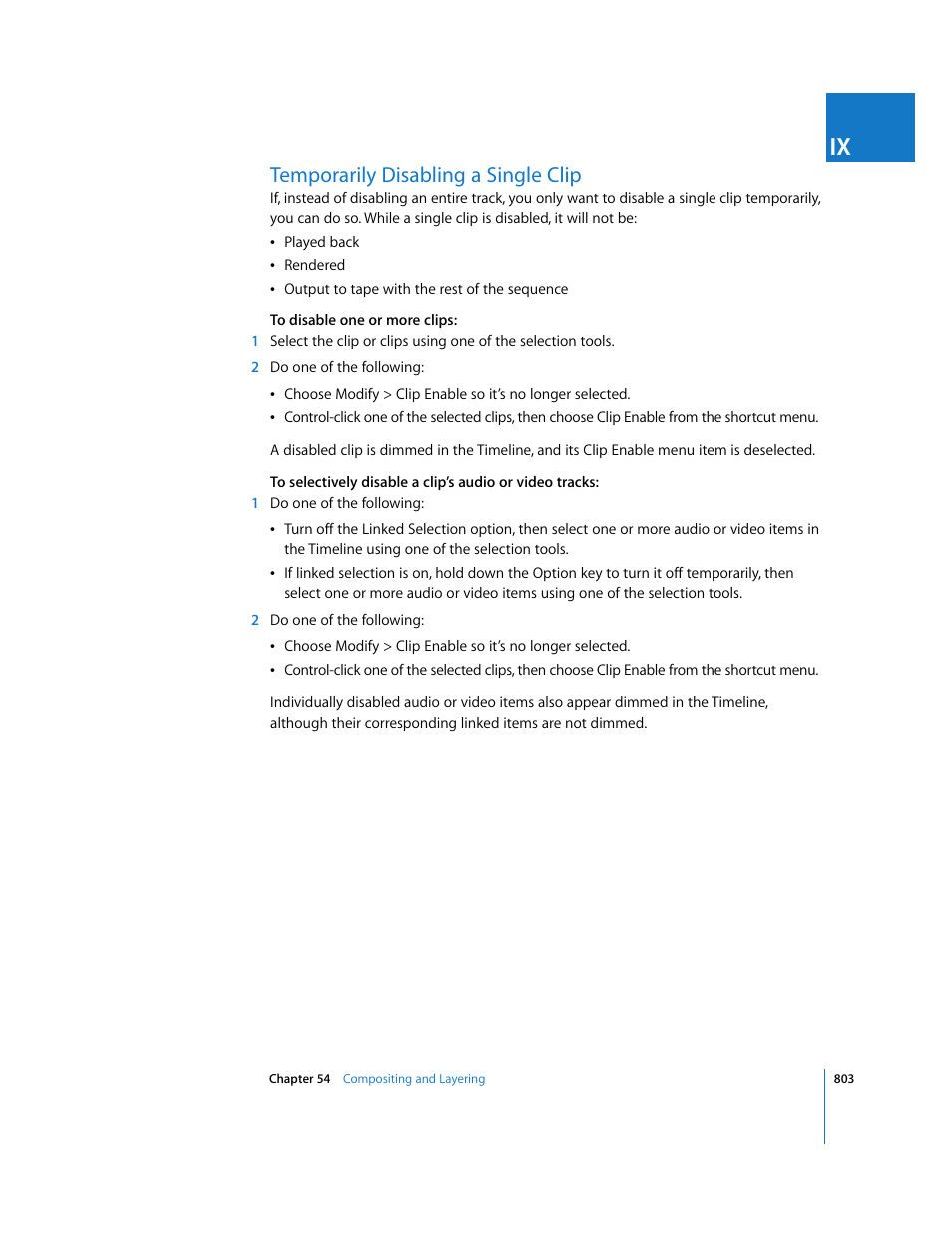 Temporarily disabling a single clip | Apple Final Cut Express HD User Manual | Page 803 / 1153