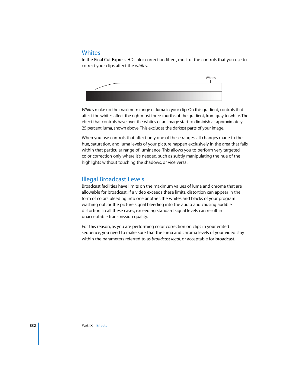 Whites, Illegal broadcast levels | Apple Final Cut Express HD User Manual | Page 832 / 1153