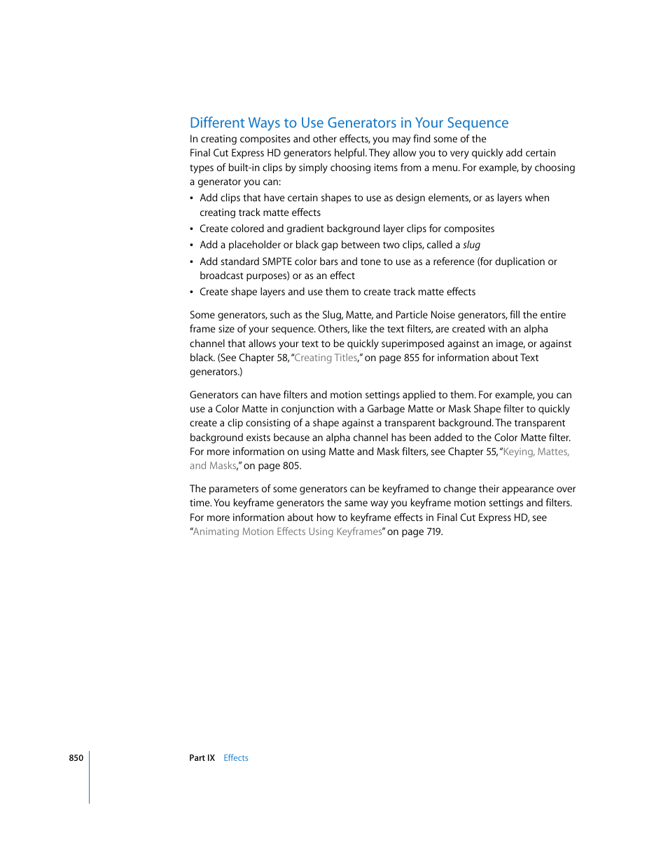 Different ways to use generators in your sequence, P. 850) | Apple Final Cut Express HD User Manual | Page 850 / 1153