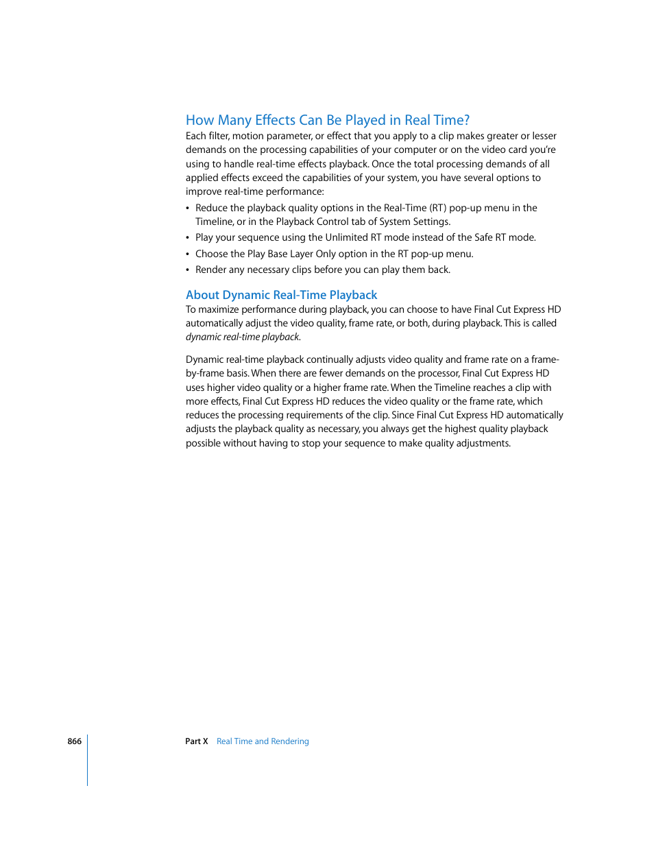 How many effects can be played in real time, About dynamic real-time playback | Apple Final Cut Express HD User Manual | Page 866 / 1153